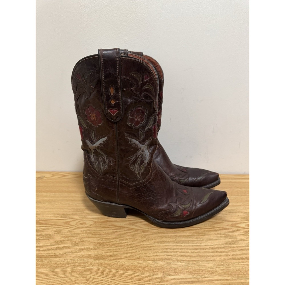 Dan Post Blue Bird Snip Toe Brown Leather Womens Western Boots Sz 9